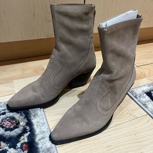 Taupe Short Suede-like Cowboy style boots